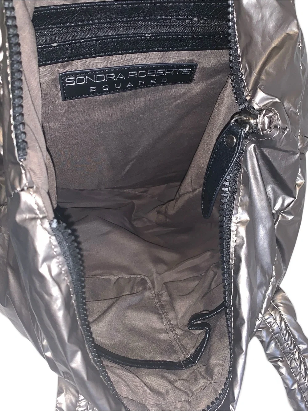 Sondra Roberts Squared - Metallic Quilted Puffer Tote Bag (Gunmetal/Silver Y2K)